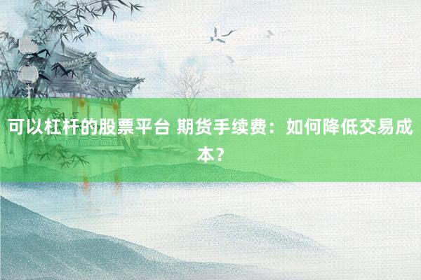 可以杠杆的股票平台 期货手续费：如何降低交易成本？