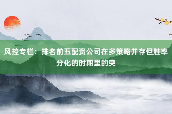 风控专栏：排名前五配资公司在多策略并存但胜率分化的时期里的突