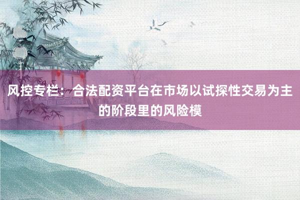 风控专栏：合法配资平台在市场以试探性交易为主的阶段里的风险模