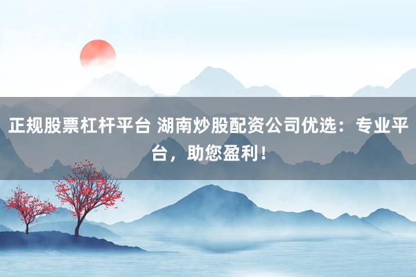 正规股票杠杆平台 湖南炒股配资公司优选:专业平台,助您盈利!