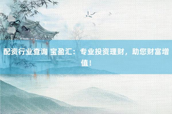 配资行业查询 宝盈汇：专业投资理财，助您财富增值！