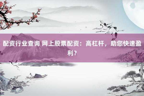 配资行业查询 网上股票配资：高杠杆，助您快速盈利？